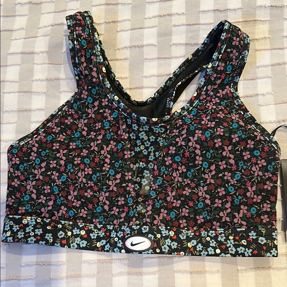Nike Black Floral Swoosh Bra